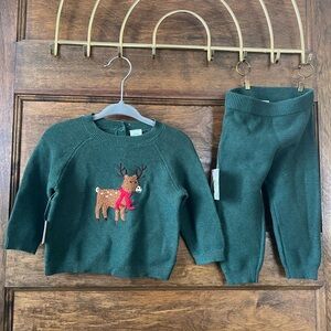 Little Me | Festive Forest Green Sweater Set With Reindeer Embroidery (6 months)